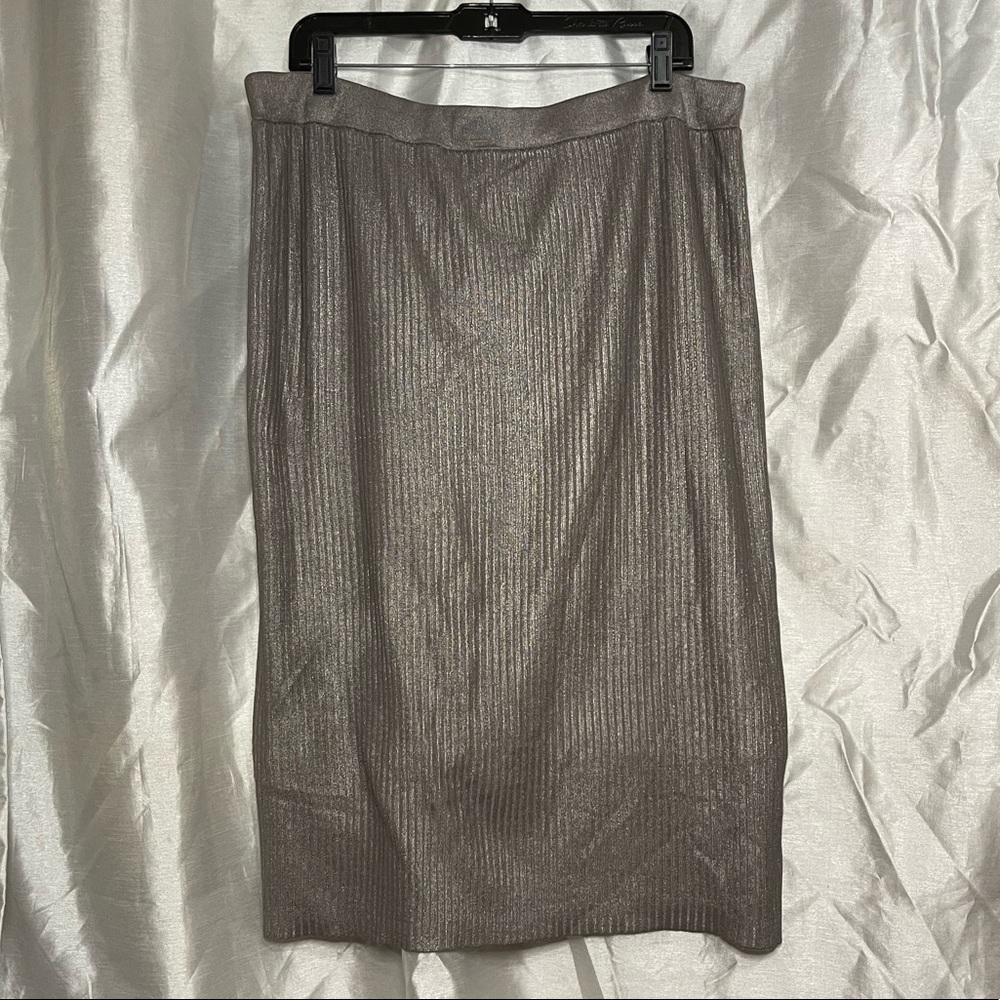 Plus Size Silver Metallic Ribbed Bodycon Holiday Pencil Skirt